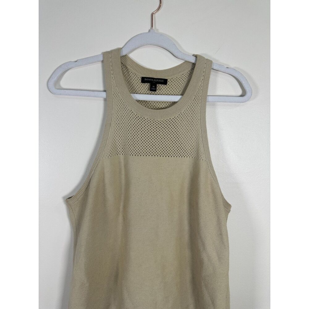 Banana Republic Factory Sweater Tank Womens Med Beige Mesh Yoke Knit Sleeveless